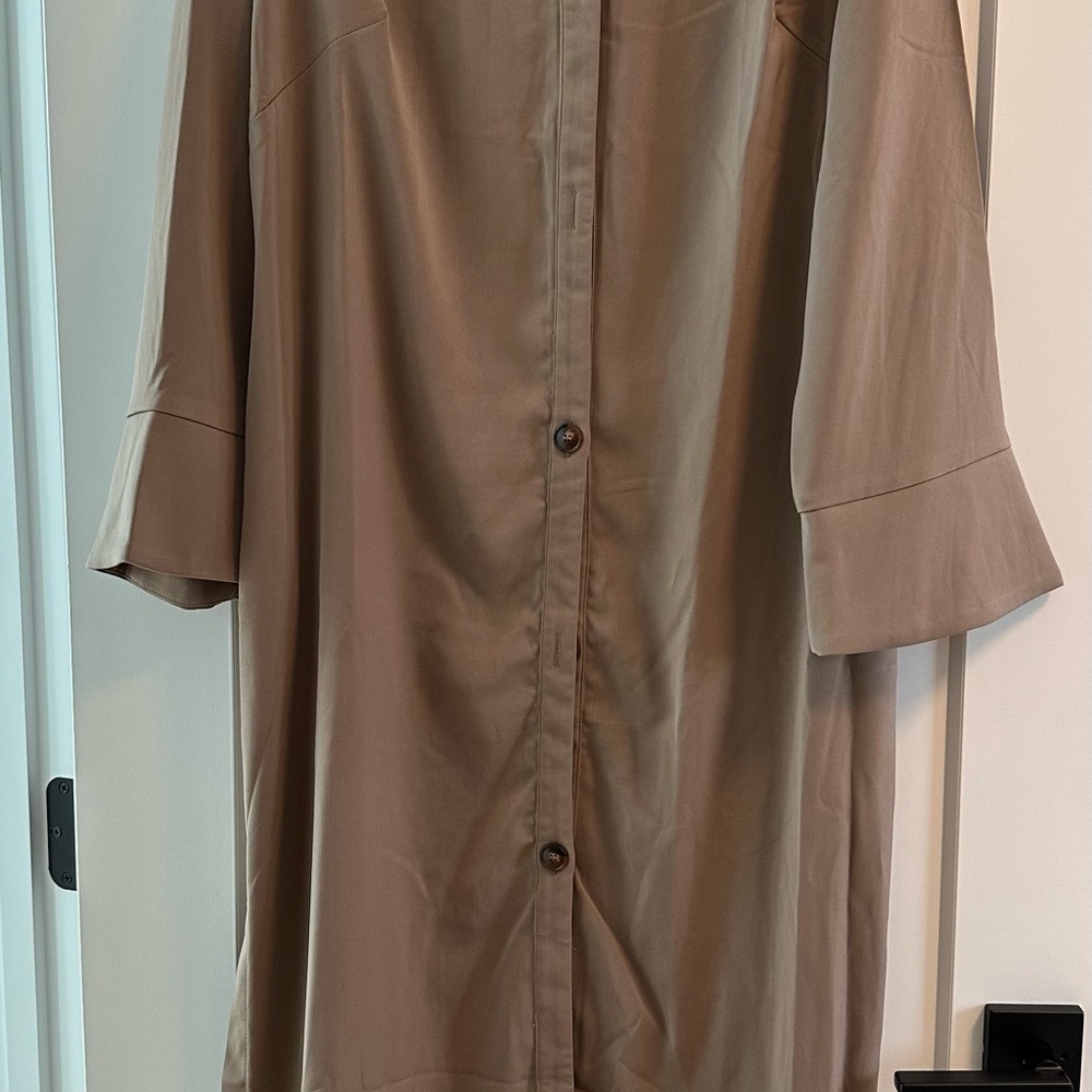 Tan Maternity Satin Button-Up Shift Dress